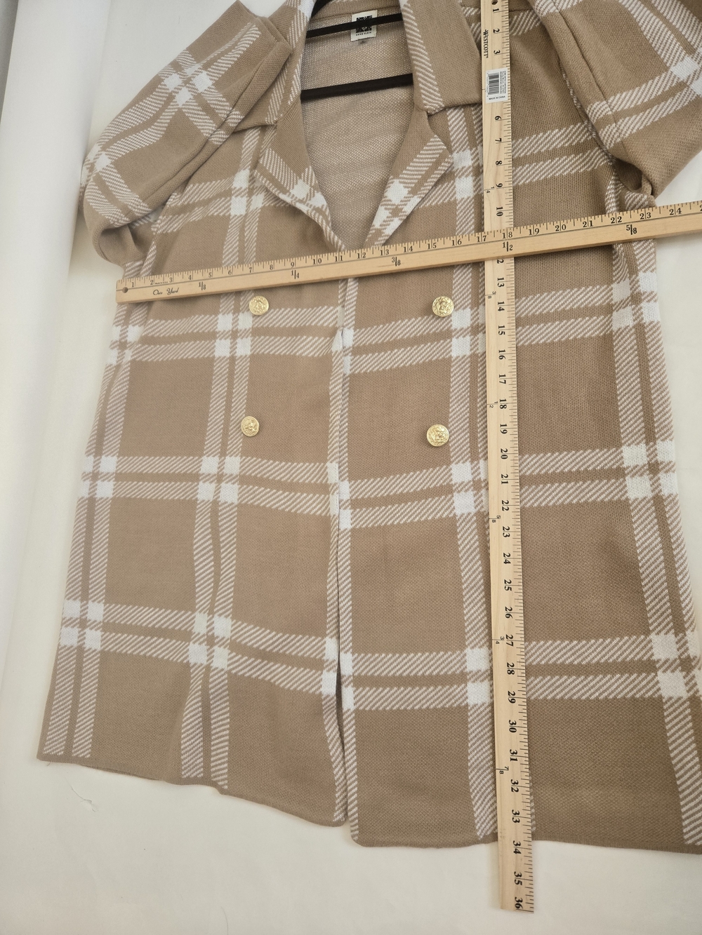 Anne Klein Camel & Cream Plaid Double-Breasted Coatigan Womens Size XL - Picture 7 of 10